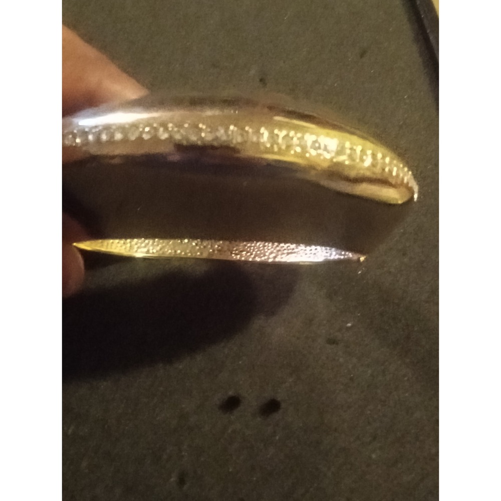 Gold Tone Chunky Dome Hinged Bangle Bracelet Rhinestone Accent Statement Jewelry